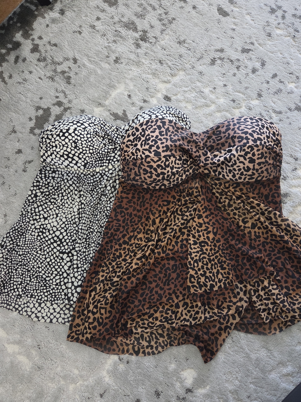 Leopard & Dots Print Strapless Tankini Pair